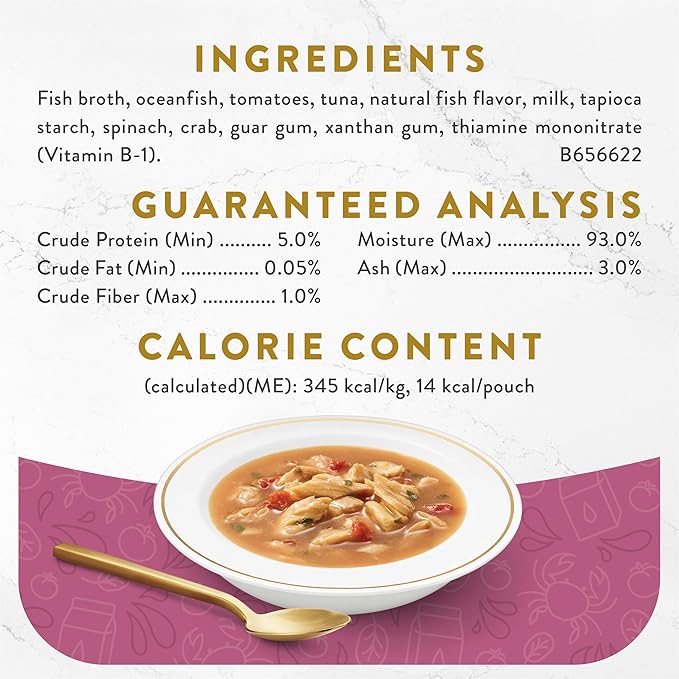 Purina Fancy Feast Lickable Wet Cat Food Broth Topper Seafood Bisque and Accents of Real Crab - (Pack of 16) 1.4 oz. Pouches