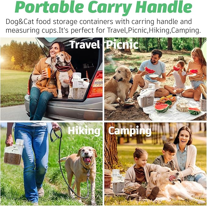 Dog Food Container Small, Pet Food Container with Airtight Pour Spout, Cat Food Storage Container with Measuring Cups, Portable Smal Dog Food Container for Dogs Cats Birds (White)