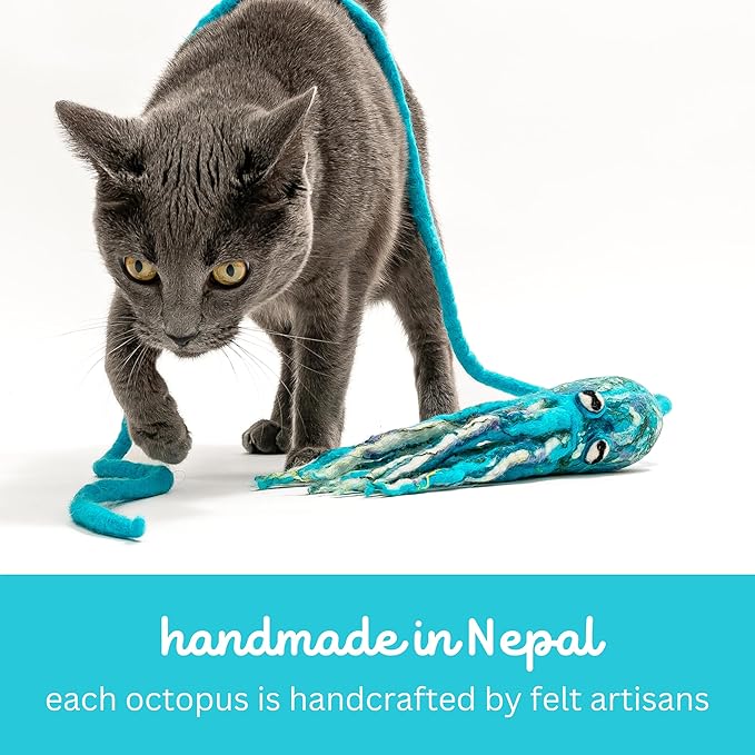 Cat in the Box Ink Floyd Wool Cat Octopus Toy with a 4-Foot Tether for Indoor Cats Kittens. Cute Cat Toy. Cat Kicker. Cat String Toy. Plush Cat Toy. Teaser Wand Kicker for Active Cats. No Catnip.
