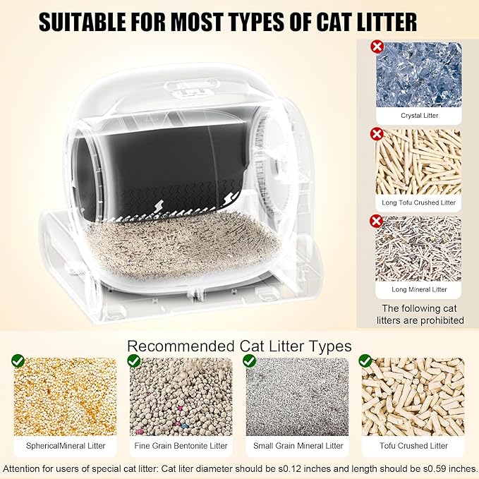 Automatic Cat Litter Box, 65L/9L Large Self Cleaning Cat Litter Box for Multiple Cats, White Cat Litter Box with Remote App Control via WiFi Connection, Quality Scooping-Free Cat Accessories