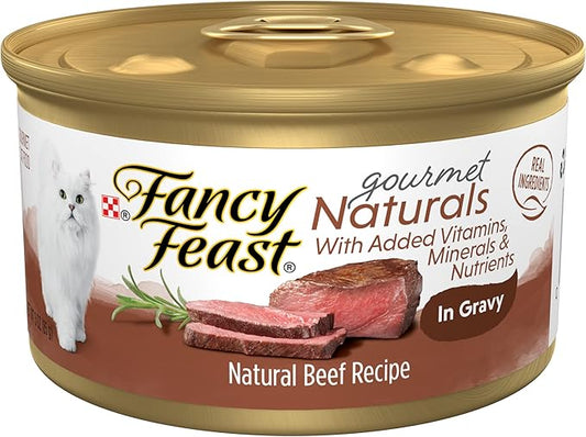 Purina Fancy Feast Wet Cat Food Natural Gourmet Naturals Beef Recipe in Wet Cat Food Gravy - (Pack of 12) 3 oz. Cans