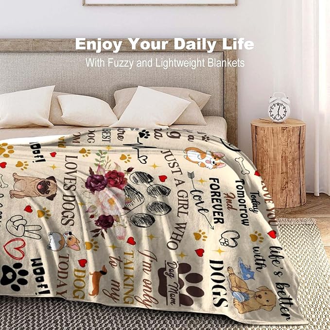 Dog Gifts Blanket for Pet Owners, Lovers, Adults, Women, Girls - Cute Puppies Throw for Christmas, Thanksgiving - 60"X50"