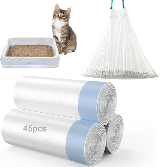 45 Count Waste Bags for Self-Cleaning Cat Litter Box, Replacement Extra Large Cat Litter Box Liners, Cat Waste Bags for Automatic Cleaning Cat Litter Boxes 6.2 x 2 Inches（3Packs/45 Counts）