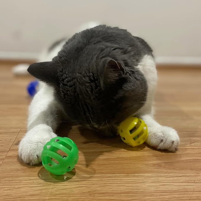 SPOT Slotted Balls Cat Toy - Interactive Cat Toys for Indoor Cats to Chase, Hunt and Stimulate - Jingle Bell Inside for Sound When Batted Around - Safe and Non-Toxic - 1.5" Assorted 4-Pack