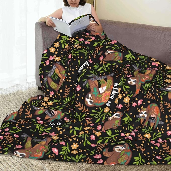 Ultra-Soft Microfiber Throw Blanket 330 GSM Fuzzy Fleece Blanket for Adults Kids Gift Couch, Sofa, Bed Sloth Black 50"X40"