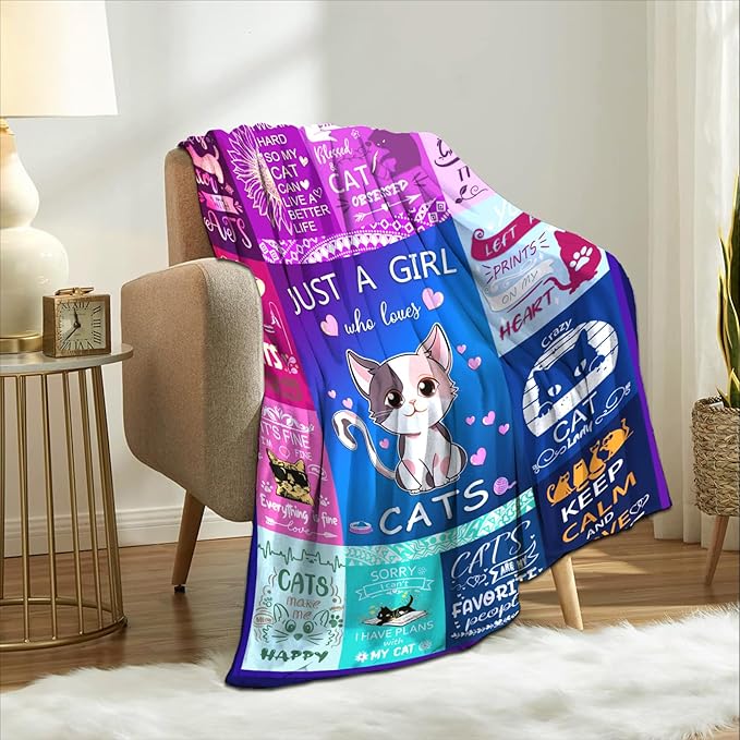 Cat Blanket Ultra Soft Flannel Throw Blanket Lightweight Cozy Plush Blanket for Gifts for Cat Lovers 80"X60"
