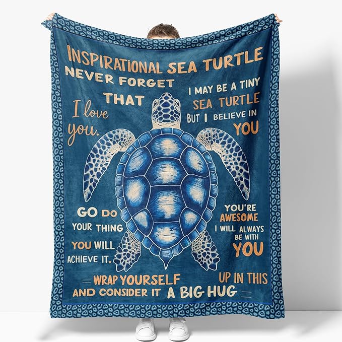 Sea Turtle Blanket Gifts for Women Girls Sisters Birthday Christmas Valentine Positive Ocean Animal Presents Theme Decor Home Bedroom Living Room Sofa Couch Soft Cozy Fleece Kids Adults Throw 60"x50"