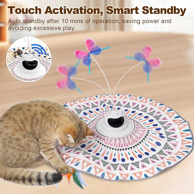 Cat Toys Interactive Rechargeable 2in1 Hide and Seek Cat Wand Toy, Spinning Butterfly Touch Activated Kitten Toys for Bored Indoor Cat Exercise Toy for Senior Cats, Adult Cats