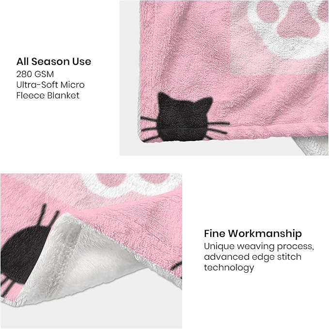 Cute Cat Throw Blanket Ultra Soft Warm Cozy Lightweight Microfiber Blankets, Just a Girl Who Loves Cats, Flannel Sherpa Fuzzy Fluffy Plush Throws for Sofa Couch Bedding All Season 60"x50"
