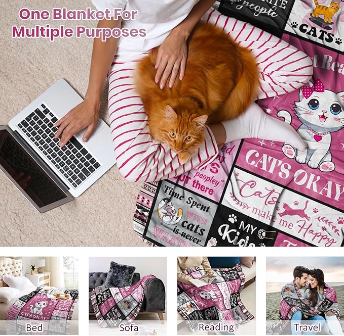 Cat Blanket Gifts for Girls Women, Cats Gift for Cats Lovers, Cat Lovers Birthday Gifts Decor Throw Blanket 60" x 50"