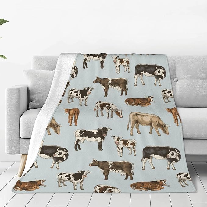 Cow Blanket Throw 50"x40", Cozy Lightweight Plush Cow Print Blanket, Gifts for Kids Women