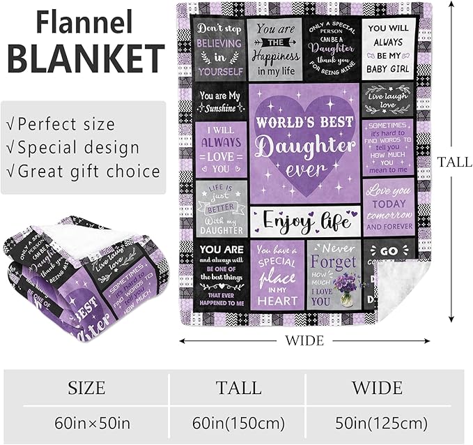 Daughter Gifts from Mom Dad, Mothers Day Christmas Birthday Gifts for Daughter Adult Throw Blanket 60"x50"