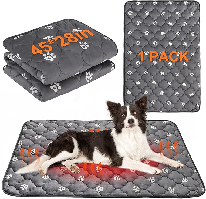 BEAUTYZOO Self Warming Cat Bed Pad, Self Heating Dog Bed Mat, Heated Cat Bed for Indoor Outdoor Cats, Thermal Warmer Pet Pad for Kitten Puppy Washable Non-Slip Chew Proof, 1 Pack 28 x 45 Inches Gray