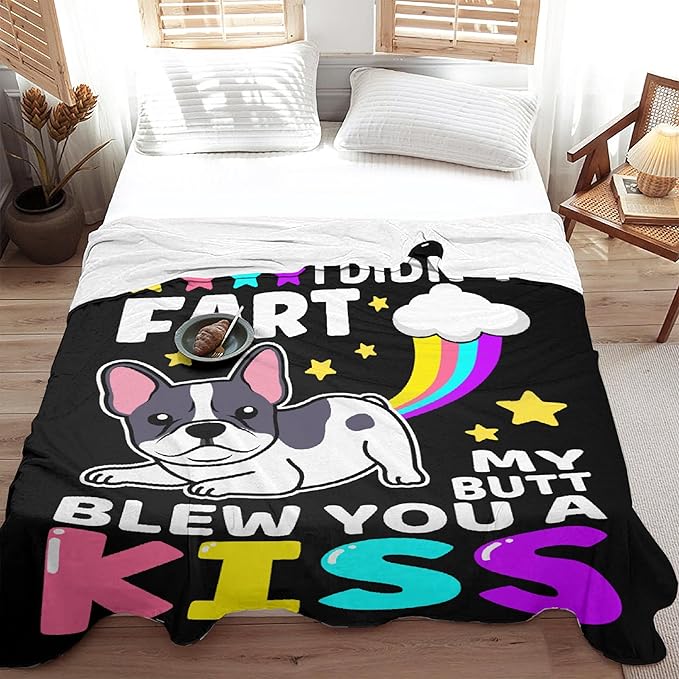 Funny Dog Blanket Gift for Girls Boys- 40x50 Inches Soft Flannel Throws Blankets Funny Gift for Teen Women Men Adult Cute French Bulldog Lover Gifts for Bed Sofa Couch