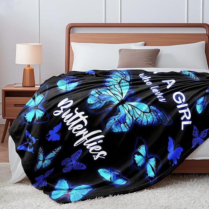 Blue Butterfly Blanket for Women Girls, Butterfly Gifts for Women, Butterflies Throw Blanket, Butterfly Decorations for Bedroom Decor 50" X 40"