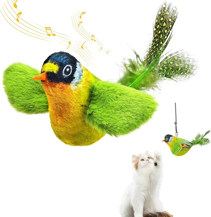 Chirping Bird Cat Toys Hanging Cat Feather Toy - Catnip Interactive Cat Toys for Indoor Cats - Automatic Cat Toy for Cat Exercise & Kicker to Self Play (Green)