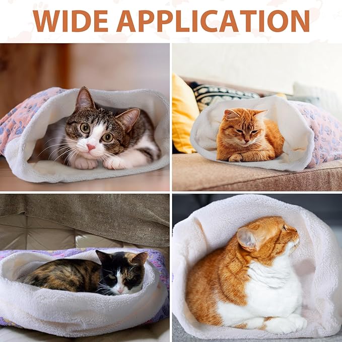 Peryiter 4 Pcs 24 x 22 Inch Cat Sleeping Bag Cat Puppy Bed Cave Kitty Sack Sleeping Bed Warm Soft Puppy Burrow Pad Sack Bag for Cats and Small Dog Cat Hideaways Pet Mat Paw Print