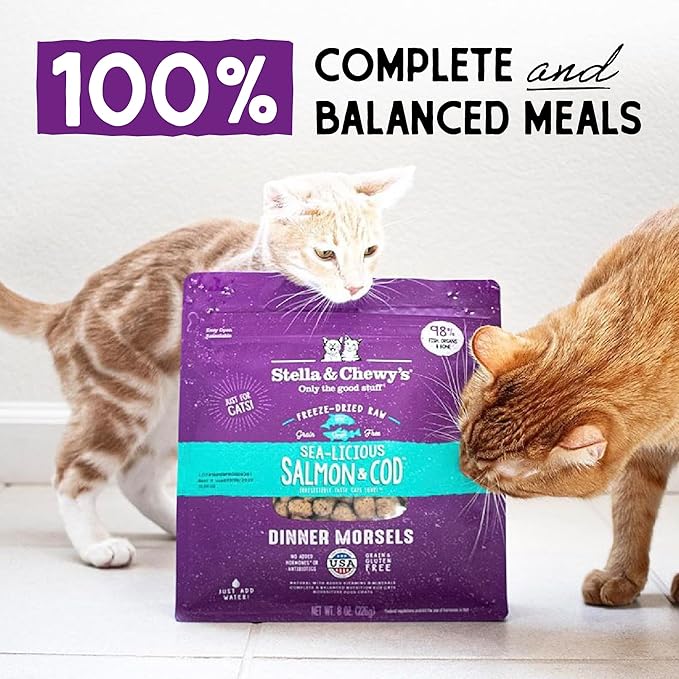 Stella & Chewy’s Freeze-Dried Raw Cat Dinner Morsels – Grain Free, Protein Rich Cat & Kitten Food – Sea-Licious Salmon & Cod Recipe – 3.5 oz Bag