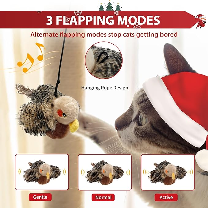 PETGEEK Gigwi Flapping Bird Cat Toys for Indoor Cats, Rechargeable Lifelike Interactive Bird Cat Toy Tweet, Flapping Wings & Lively Chirping, Best Gift for Birthday, Thanksgiving, Christmas, New Year