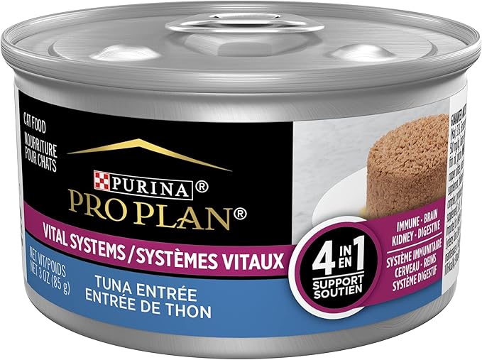 Purina Pro Plan Vital Systems Tuna Entree Wet Cat Food Pate 4-in-1 Brain, Kidney, Digestive and Immune Formula - (Pack of 24) 3 oz. Cans