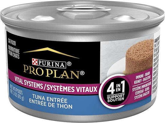 Purina Pro Plan Vital Systems Tuna Entree Wet Cat Food Pate 4-in-1 Brain, Kidney, Digestive and Immune Formula - (Pack of 24) 3 oz. Cans