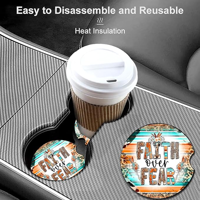 Car Coasters for Cup Holders,2 Pack Christian Gifts Car Cup Holder Coasters,2.75" Universal Size Anti Slip Rubber Mat,Automotive Cup Holder Decal Decor Accessories,Walk by Faith Gifts for Women,Mom