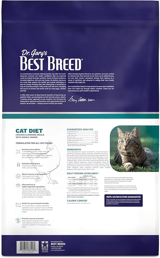 Best Breed Dr. Gary's Cat Diet Slow-Cooked in USA [Natural Dry Cat Food for All Ages] - 24lbs.,Dark Brown