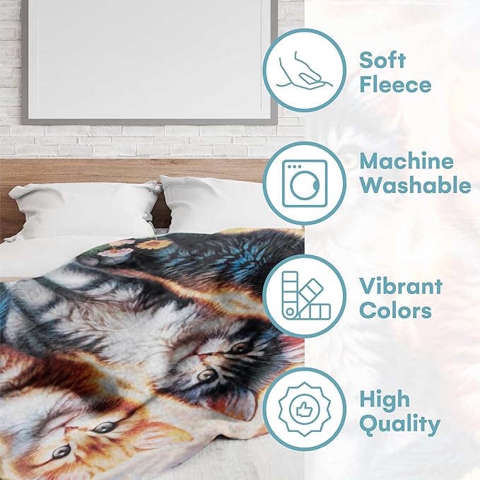 Dawhud Direct Fleece Throw Blanket - Soft and Warm Kitten Blanket - Ideal Cat Themed Throw Blanket for Cat Lovers - Cozy Fleece Blanket for Couch, Home or Travel - 60 x 50 inches