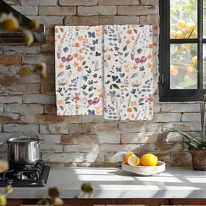 Watercolor Flowers Bathroom Hand Towel Set of 2,Vintage Botanical Floral Leaves Fingertip Kitchen Hand Towel,Soft Absorbent Decorative for Hotel Gym Yoga Home Decor