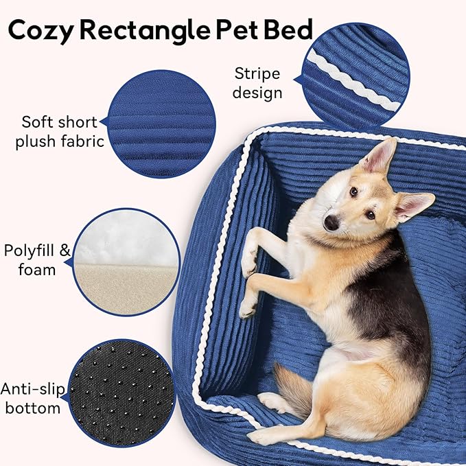 Medium Rectangle Cat Dog Bed for Puppy Pets Indoor Outdoor Machine Washable Sleeping Sofa Non-Slip Bottom Breathable Soft Puppy Bed Durable Orthopedic Calming Pet Cuddler (Medium, Blue)