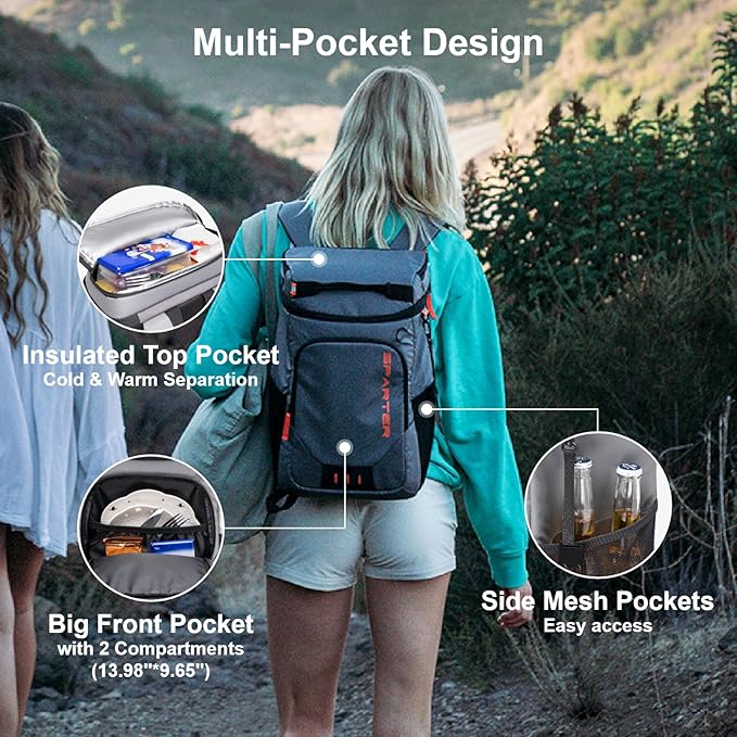 Backpack Cooler Insulated Leak Proof 30/45 Cans, 2 Insulated Compartments Thermal Bag, Portable Lightweight Beach Travel Camping Lunch Backpack for Men and Women