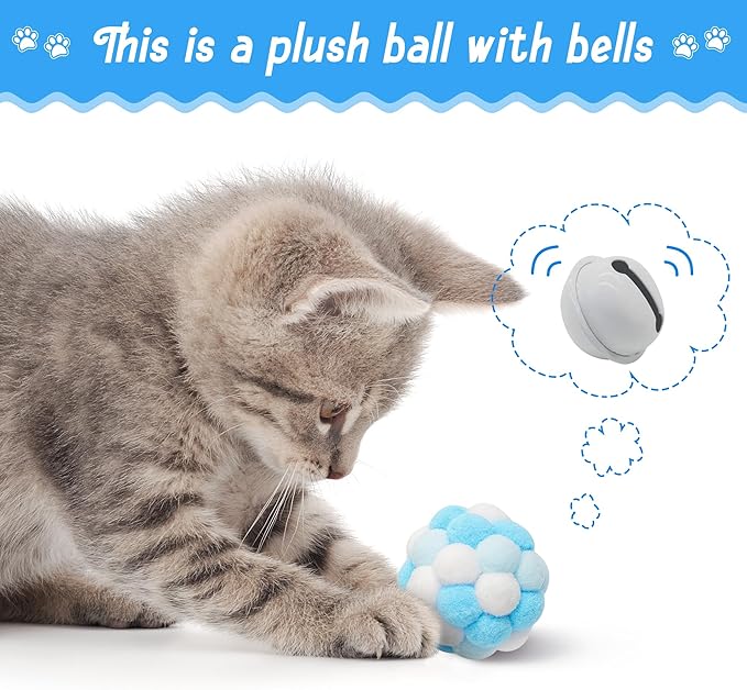 MALLMALL6 10Pcs Cat Toy Set Interactive Cat Toys Pack Including Feather Teaser Wand Cat Springs Mice Crinkle Balls and Pet Bell Balls, Puzzle Toys for Indoor Cats Gift (Blue)