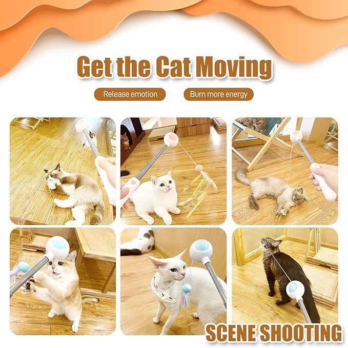 Cat Feather Toys, Retractable Cat Wand,Cats Interactive Toys, Three-Function Cat Toy, Cat Teaser Toy for Indoor Cats