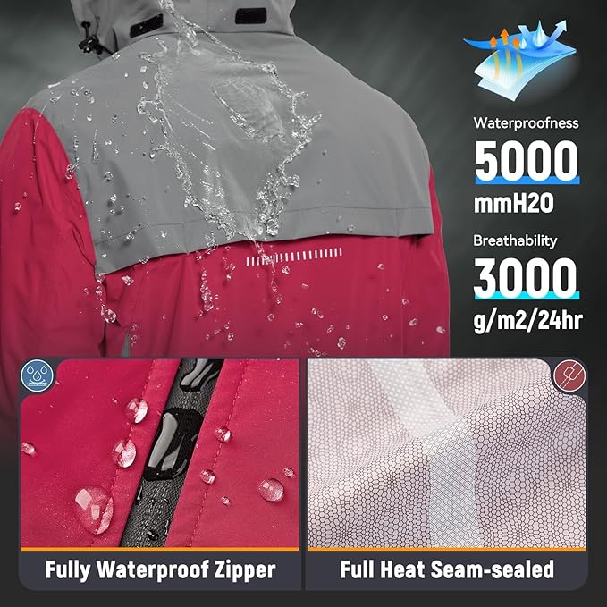 baleaf Men's Rain Jacket Waterproof Windbreaker Running Cycling Golf Hiking Gear Hood Lightweight Reflective Packable