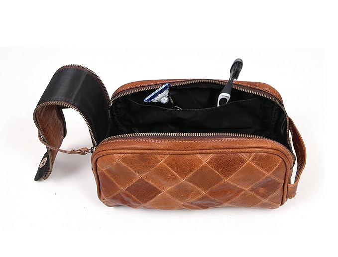 10" Premium Leather Toiletry Travel Pouch With Waterproof Lining | King-Size Handcrafted Vintage Dopp - Kit ~ Gift for Father's Day By Aaron Leather Goods (CM Tan)