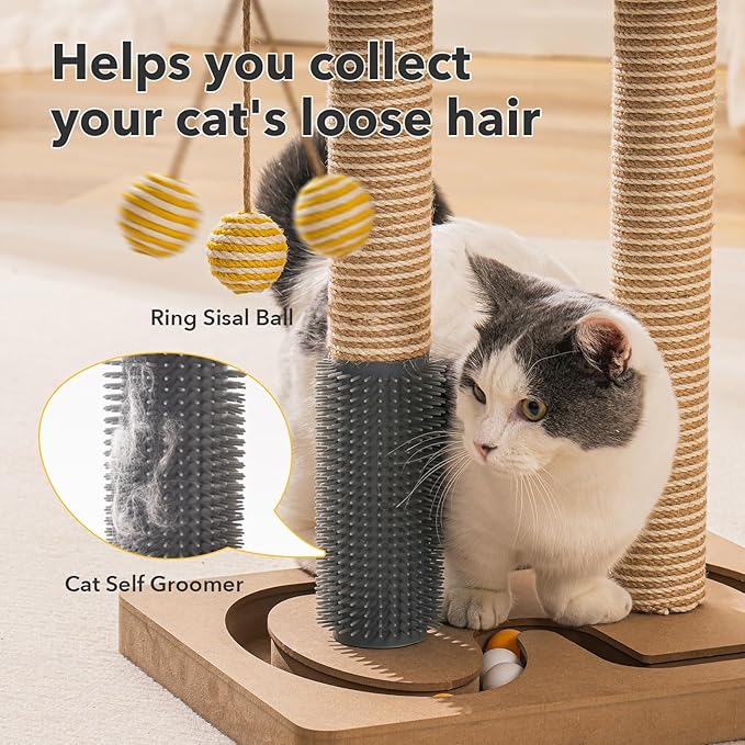 Cat Scratching Post, Scratching Post for Indoor Cats,Soft Perch for Rest,Cat Scratcher with Natural Sisal Pole Cat Self Groomer, Cat Toys Interactive Ball Toys for Kitten and Adult Cats