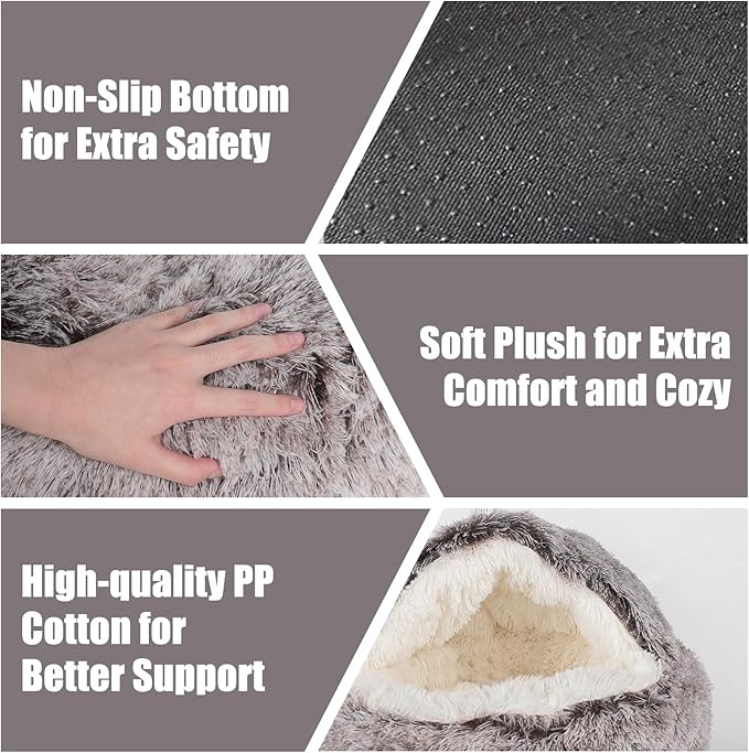 Cat Beds & Dog Bed with Cover Cave, Dog Beds for Small Dogs, Round Soft Plush Donut Calming Pet Bed for Indoor Cats or Small Dog, Washable Puppy Bed with Non-Slip Bottom-20inch