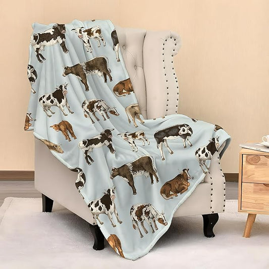 Cow Blanket Throw 80"X60", Cozy Lightweight Plush Cow Print Blanket, Gifts for Kids Adults