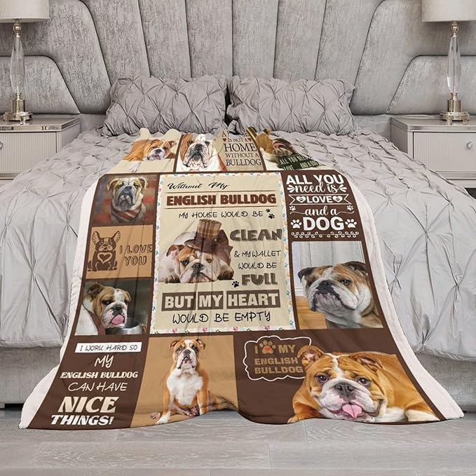 Bulldog Blanket Dog Frenchie Gifts for Girls Boys Woman Kids Bulldog Lover Throw Blankets Soft Blanket Warm Fleece Flannel Plush Blankets for Bed Sofa Couch 50"x60"