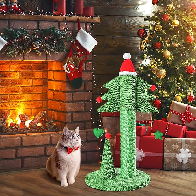 BOLUO Cat Scratching Post Tall Ceder Christmas Cat Trees for Adult Large Cats Scratcher Cute Toy Kitten Kitty Sisal Scratch with Teaser Ball Indoor Outdoor 31 inch