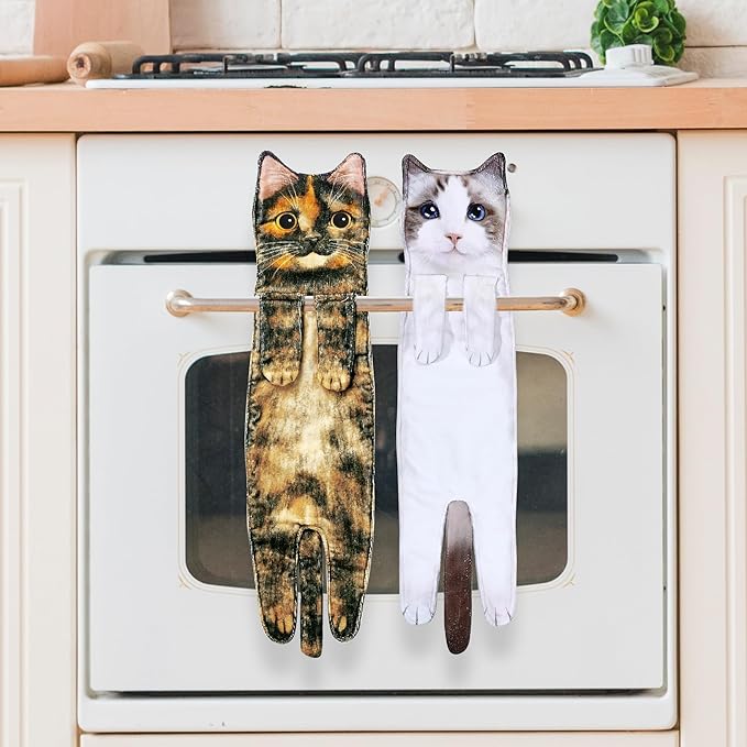 MewMixCat Hand Towels for Kitchen Bathroom-Cute Cat Decor Gadgets-Hanging Soft Absorbent Hand Face Towel-Funny Birthday Housewarming Holiday Unique Gifts for All Women Mom Cat Lovers-Tortoiseshell