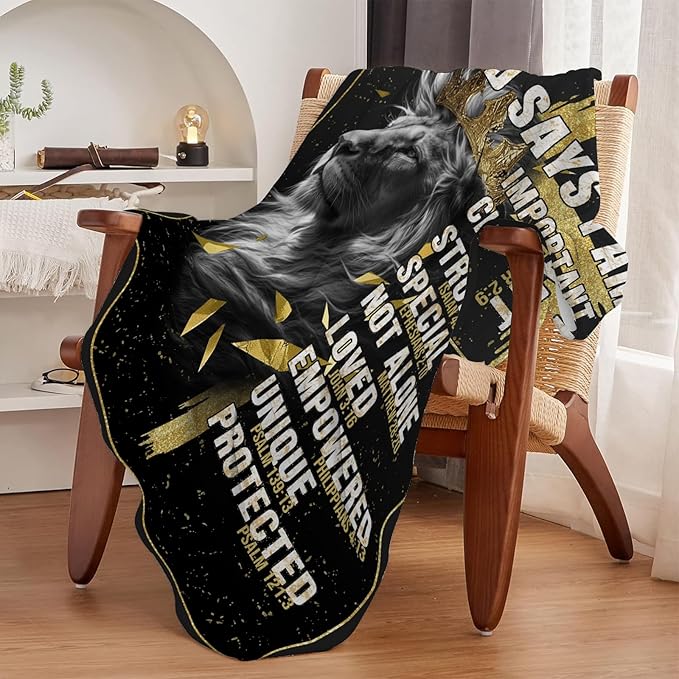 Christian Gifts for Men, God Says i Am Lion Blanket 50"x60", Inspirational Religious Birthday Gifts for Lion and cross Blanket, Christian Faith Jesus God Prayer Bible Verse Gift for Christmas