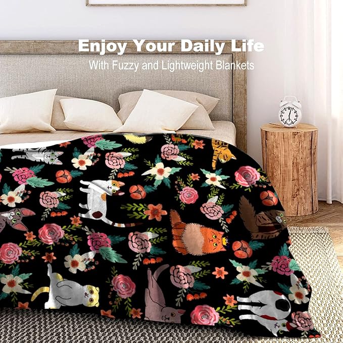 Cute Cat Blanket Soft Flannel Cat Throw Blankets Kids Adults for Bedding Bedroom Living Rooms Sofa Full Season Gifts 50"x40"