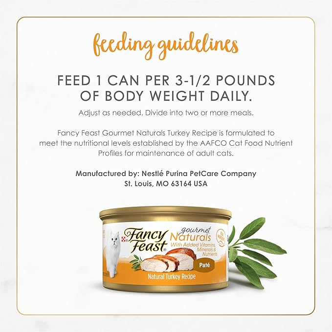 Purina Fancy Feast Natural Grain Free Wet Cat Food Pate Gourmet Naturals Natural Turkey Recipe - (Pack of 12) 3 oz. Cans