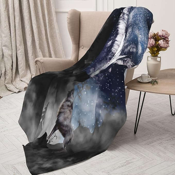 Wolf Soft Throw Blanket Flannel Fleece Blankets Warm Cozy Lightweight Fuzzy Blanket for Bed Sofa Couch Home Decor 80"X60"