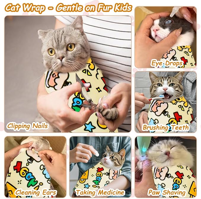 BABORUI Cat Grooming Wrap for Cutting Nails - Self-Adhesive Cat Swaddle Wrap with Nail Clipper, Anti-Scratch Cat Burrito Wrap for Nail Trimming, Cat Grooming Supplies