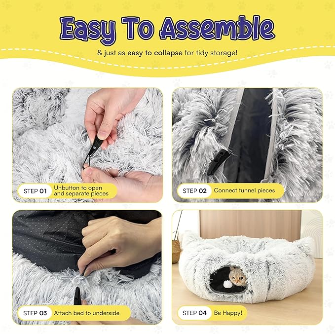 Cat Tunnel Bed with 2 Catnip Toys – Versatile Cat Tunnels for Indoor Cats, Large Cat Donut Tunnel, Cozy Cat Furniture, Peekaboo Cat Cave, Foldable Cat Tube, Cat Play Tunnel for Small Pets