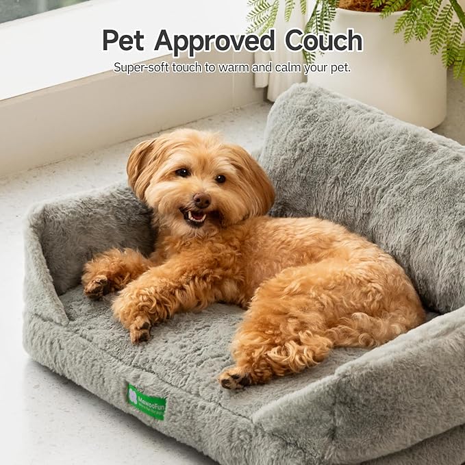 MEWOOFUN Cute Cat Couch Bed, Removable Washable Cat Sofa Beds for Indoor Cats, Supportive Dog Couch Bed for Small Dogs with Non-Slip Bottom, for Cats and Small Pets (Grey, M)