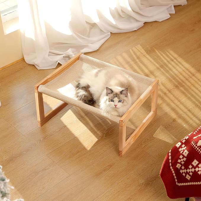 FUKUMARU Dog Bed, Large Breathable Cat Bed, Wooden Cat Hammock for Outdoor, 21 X 16.5 Inch Elevated Pet Furniture Suitable for Kitty, Puppy, Rabbit, Bunny and Small Animal