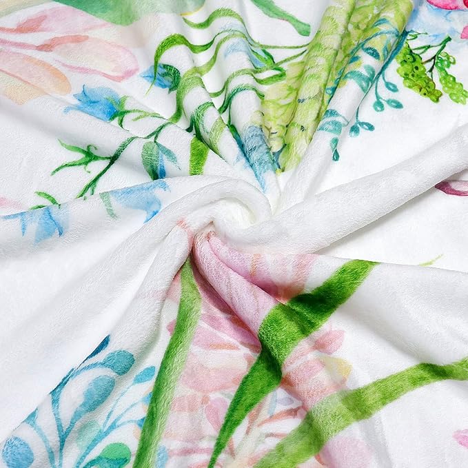 Hummingbird Throw Blanket Floral Flower Throw Blankets Spring Colorful Flannel Fleece Throw Blankets Gifts for Women Children Soft Cozy Plush Throw Blanket 50" x 60"